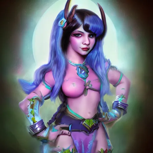 Image similar to melanie martinez as a world of warcraft character, night elf, fantasy, seen on artstation, concept, extremely detailed