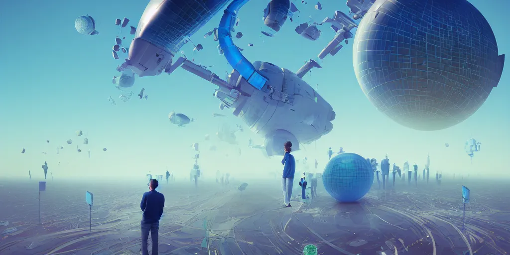 Image similar to making a world with happy people made by tech companies stabilityai with ceo emad mostaque. to gain money and power, by beeple, digital art, 3 2 k, making money power