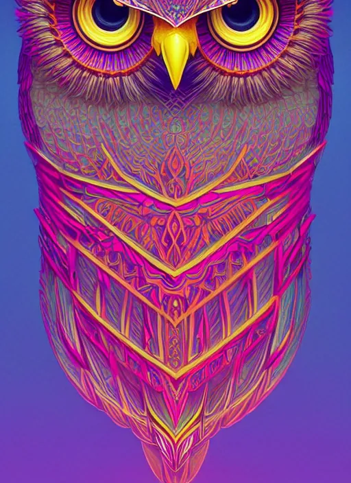 Image similar to symmetry!! product render poster vivid colors divine proportion owl, 神 圣, glowing fog intricate, elegant, highly detailed, digital painting, artstation, concept art, smooth, sharp focus, illustration,