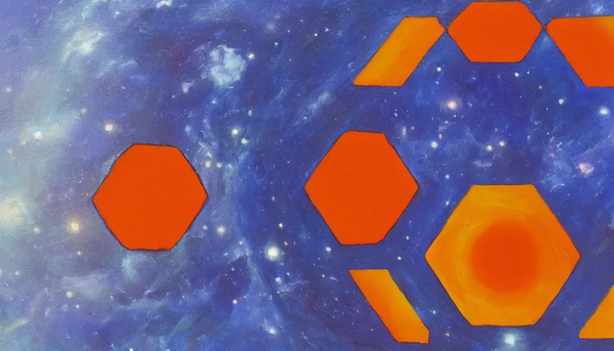 Image similar to the sun, blocked by a hexagon in space, painting