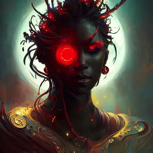 Prompt: black smoked demon with red eyes, fantasy magic, dark light night, intricate, bright colors, sharp focus, illustration, highly detailed, digital painting, concept art, matte, art by wlop and artgerm and greg rutkowski and alphonse mucha, masterpiece w 9 6 0