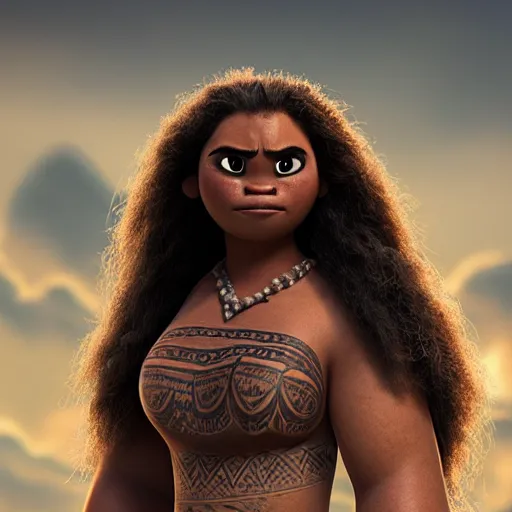 Prompt: Moana as the lead singer of a black metal band. HQ, 4k