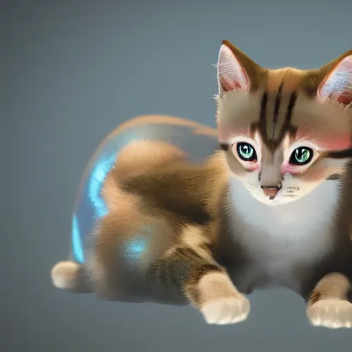 Image similar to iridescent kittens cyperpunk 2 0 7 7, unreal engine 5, 8 k ultra realistic, hyperdetailed, volumetric lighting, extremely high quality