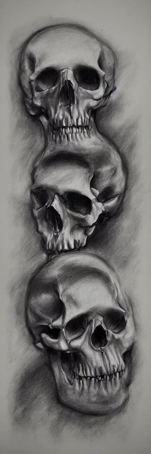 Image similar to Charcoal fine art sketch, animal skull