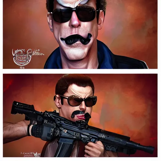 Image similar to sacha baron cohen as duke nukem | | cool - male - face, manly face, fine details by stanley artgerm lau, wlop, rossdraws, james jean, andrei riabovitchev, marc simonetti, and sakimichan, trending on artstation
