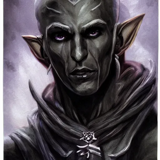 Prompt: portrait of xenvas xerulas, a dark drow elf blackguard / sorcerer, photorealistic portrait, character art, character portrait art, hd, face portrait, high detail, by wayne reynolds, by steve prescott, by alex ross, realistic portrait, by annie leibovitz, medium shot