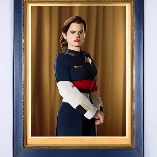 Image similar to a beautiful full body photograph of younger hayley atwell as a star fleet officer from star trek next generation, full dress uniform, symmetrical face, extreme realism and detail, 8 k, completely framed, direct lighting, 3 5 mm photo, photorealistic, sharp focus