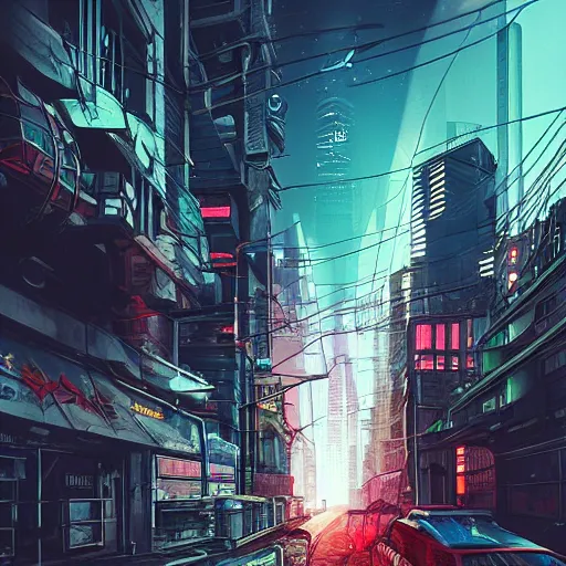 Prompt: street view, cyberpunk!!! dystopian!, trending on artstation, fisheye!!! lens