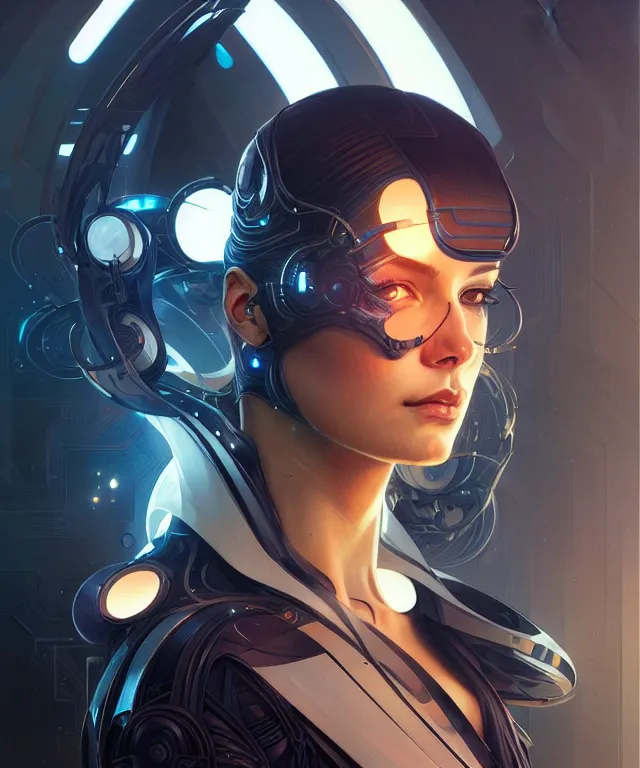 Image similar to futuristic hacker man portrait, sci-fi face, fantasy, intricate, elegant, highly detailed, digital painting, artstation, concept art, smooth, sharp focus, illustration, art by artgerm and greg rutkowski and alphonse mucha