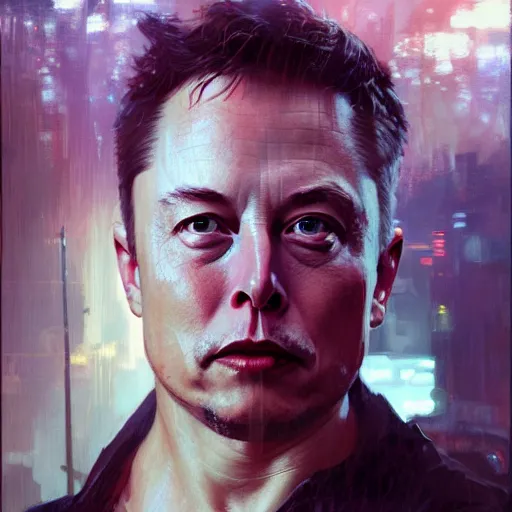 Image similar to elon musk, hyperrealistic portrait, bladerunner street, art of elysium by jeremy mann and alphonse mucha, fantasy art, photo realistic, dynamic lighting, artstation, poster, volumetric lighting, very detailed face, 4 k, award winning