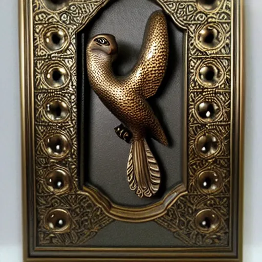 Prompt: gorgeous ornated bronze realistic detailed arabian falcon office decoration with filigree,