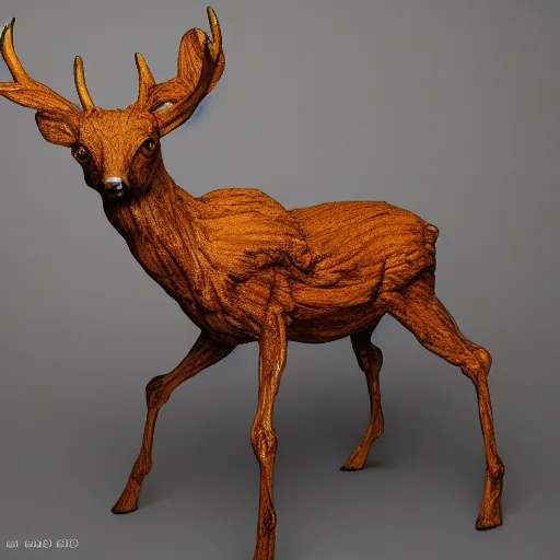 Prompt: hyperealistic sculpture of a deer with rusty pipes extruding from its body, body horror, mechanical bodies, scary, disturbing, eerie 8K, full hd, 3D render, SCP Foundation, found footage, living creature