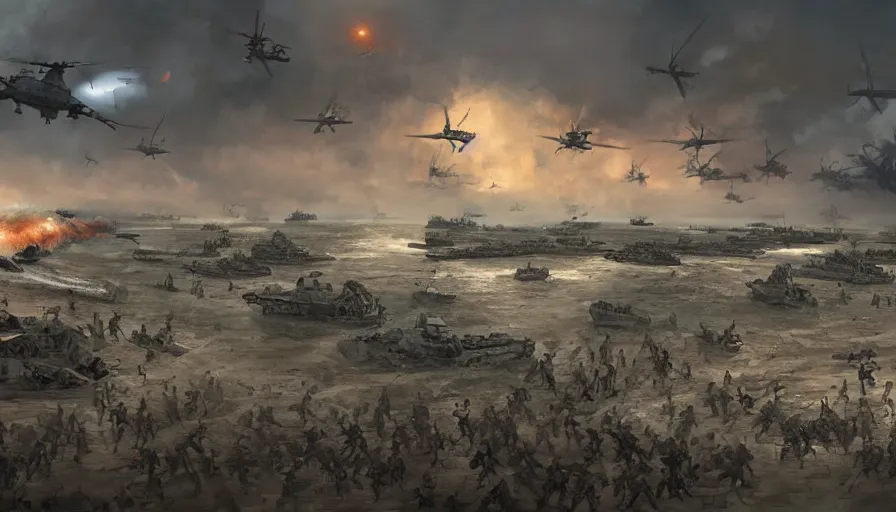 Prompt: Digital painting of D-Day in Normandy, hyperdetailed, artstation, cgsociety, 8k