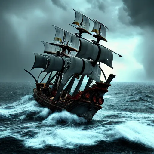 Prompt: pirate ships on a stormy magical sea, highly detailed, 4k, HDR, award-winning, artstation, octane render