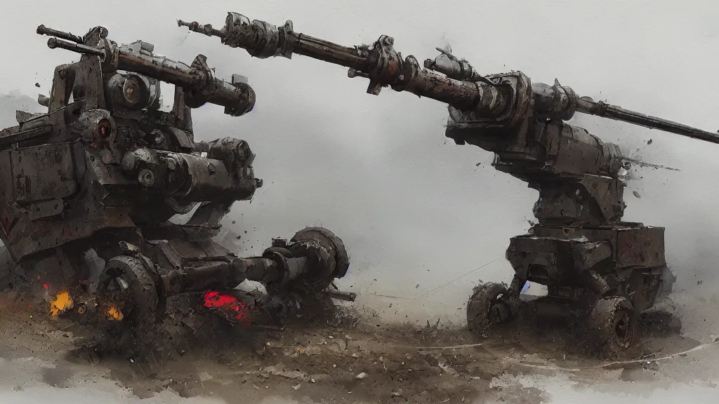 Image similar to howitzer cannon, watercolored, jakub rozalski, dark colours, dieselpunk, artstation