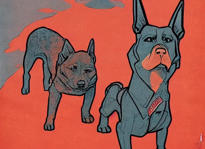 Image similar to communist propaganda poster dog by moebius