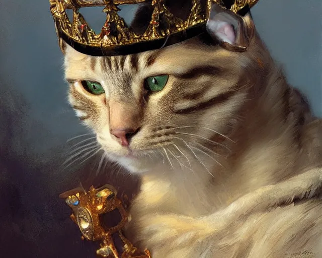 Image similar to portrait of a humanoid cat king with a crown,, highly detailed painting by gaston bussiere, craig mullins, j. c. leyendecker 8 k