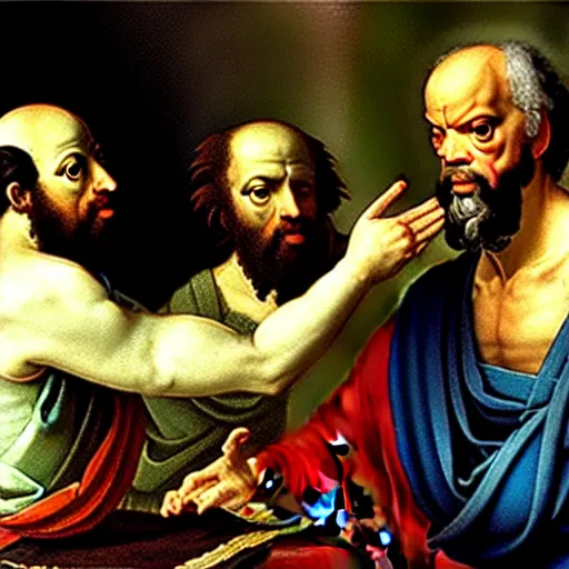 Image similar to socrates wearing a virtual reality headset, renaissance painting