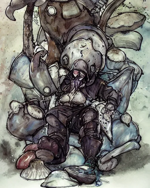 Image similar to Loxodon Druid covered in mushrooms, drawn by Yoji Shinkawa, water color, Dungeons and Dragons, Wizards of the Coast, full shot
