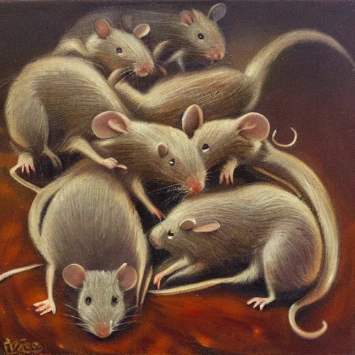 Prompt: an ouroboues of rats, oil painting