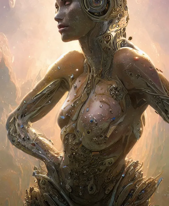 Image similar to portrait of a shining slime dripping abstract geometric angular insect alien monster, muscles, rippling, milky way environment, ultra realistic, concept art, intricate details, eerie, highly detailed, photorealistic, octane render, 8 k, unreal engine. art by artgerm and greg rutkowski and alphonse mucha