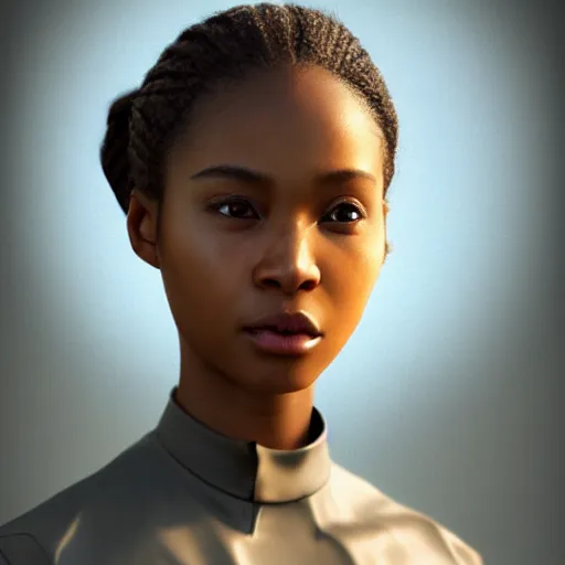 Image similar to a photorealistic hyperrealistic, bright brown eyes, light skinned african young girl, ponytail hair, flawless face, asian eyes, cute face, black turtle neck shirt, by wlop, artgerm, greg rutwoski, alphonse mucha, beautiful dynamic dramatic low - light moody lighting, cinematic atmosphere, artstation, concept design art, octane render, 8 k