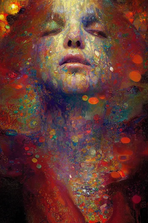 Image similar to a beautifull intricate painting of a disembodied soul surrounded by fractals, vivid colors, artstation, by jeremy mann, by gustav klimt,