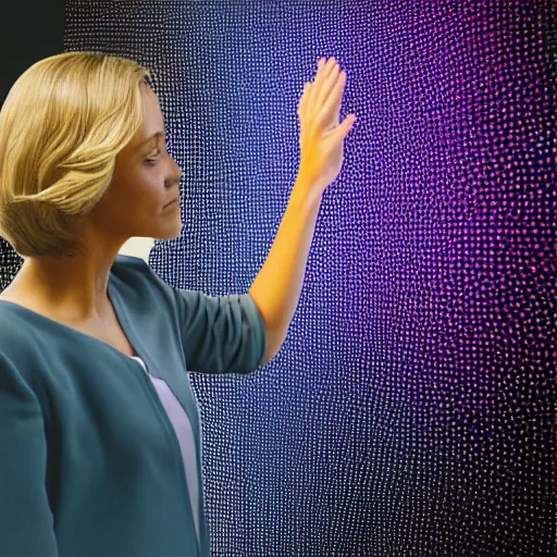 Image similar to woman interacting with holographic display