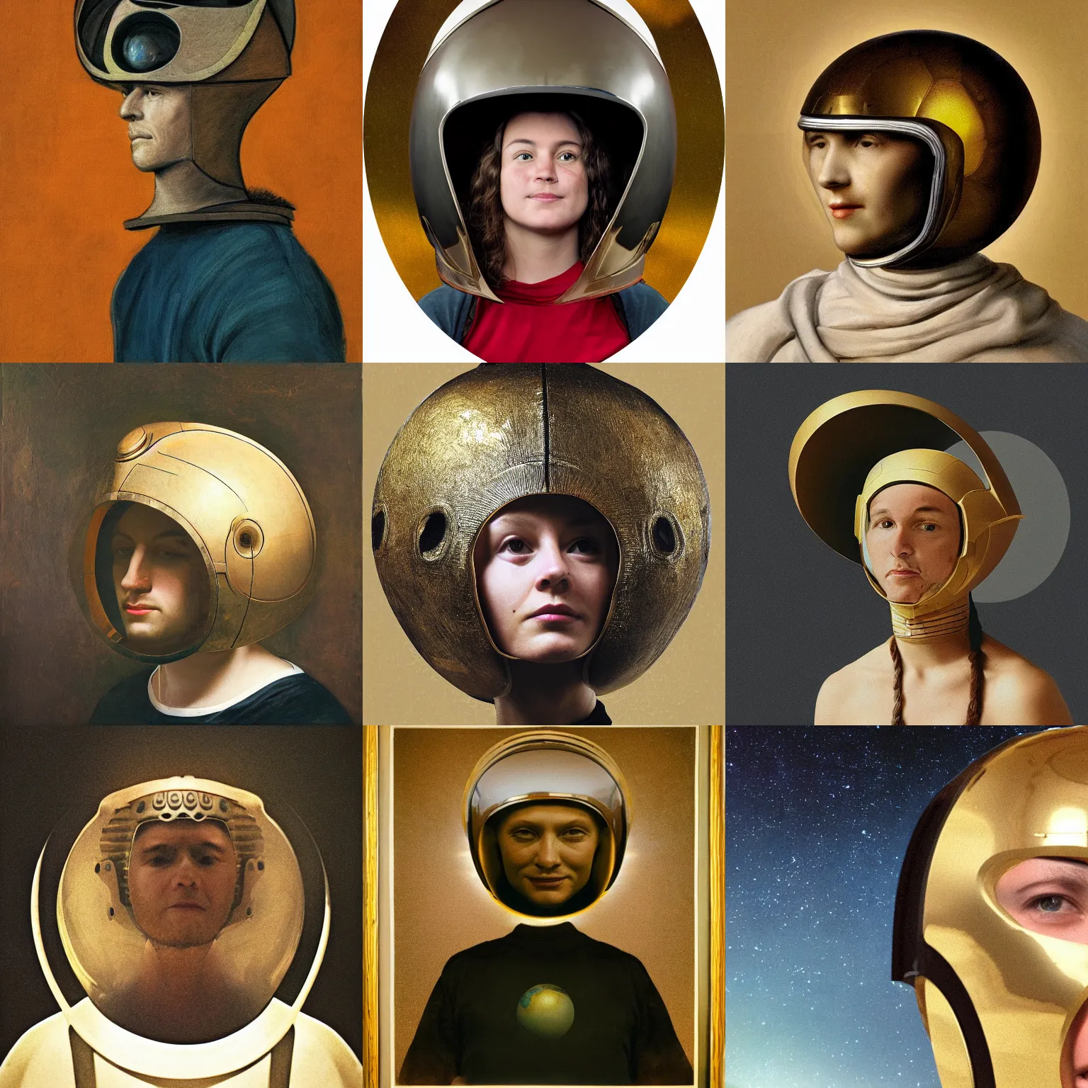 Prompt: portrait of person wearing planet venus helmet