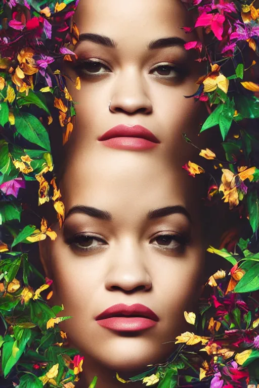 Prompt: photo of rita ora in the style of stefan kostic, realistic, half body shot, sharp focus, 8 k high definition, insanely detailed, intricate, elegant, art by stanley lau and artgerm, extreme bokeh light spring foliage