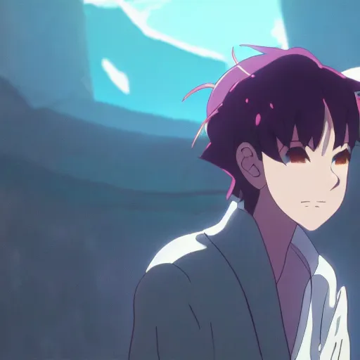 Image similar to dragon living in his dungeon with purple eyes and red wings and black body and breathes bright purple fire in a 4k makoto shinkai movie