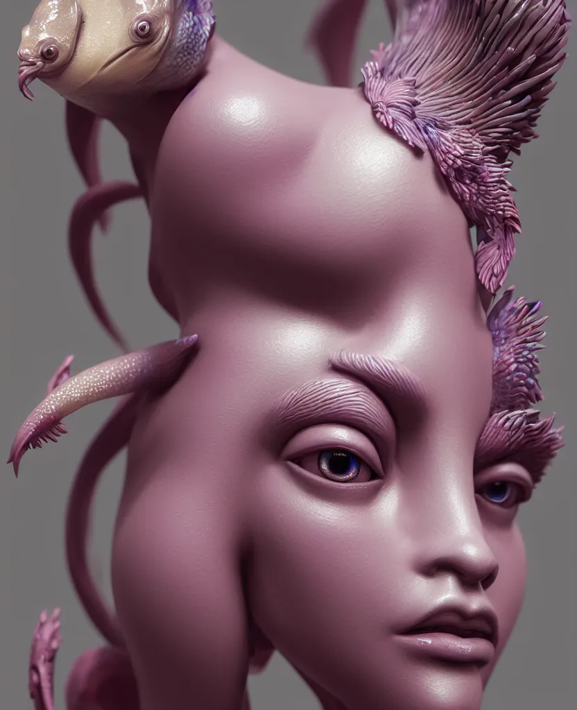 Image similar to goddess full painted acryllic sculpture close-up portrait. orchid bird betta fish, intricate artwork by Tooth Wu and wlop and beeple. octane render, trending on artstation, greg rutkowski very coherent symmetrical artwork. cinematic, hyper realism, high detail, octane render, 8k