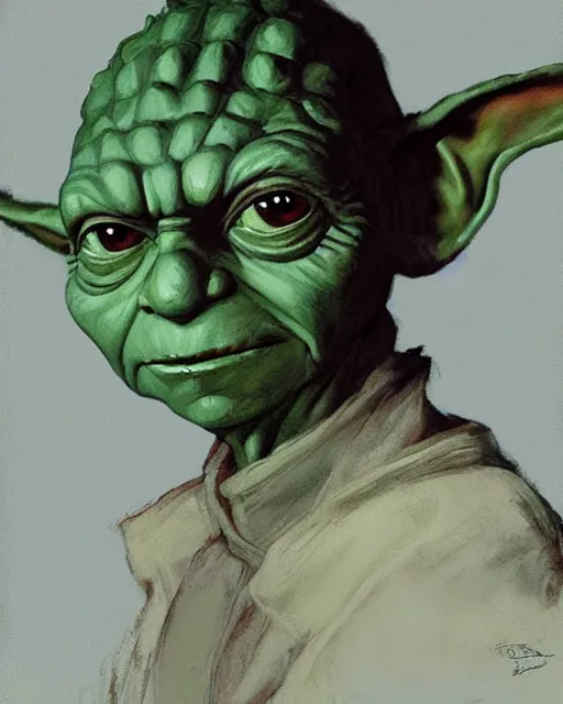 Prompt: portrait of yoda by greg rutkowski in the style of egon schiele