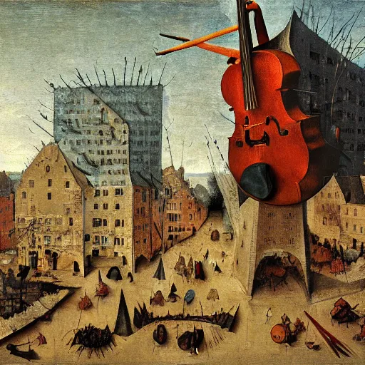 Prompt: fogy inferno deflective building web fowl cello acorn carrier , by Valentine Hugo and Pieter Bruegel the Elder and Wojciech Siudmak , oil on canvas , Tilt shift , bokeh