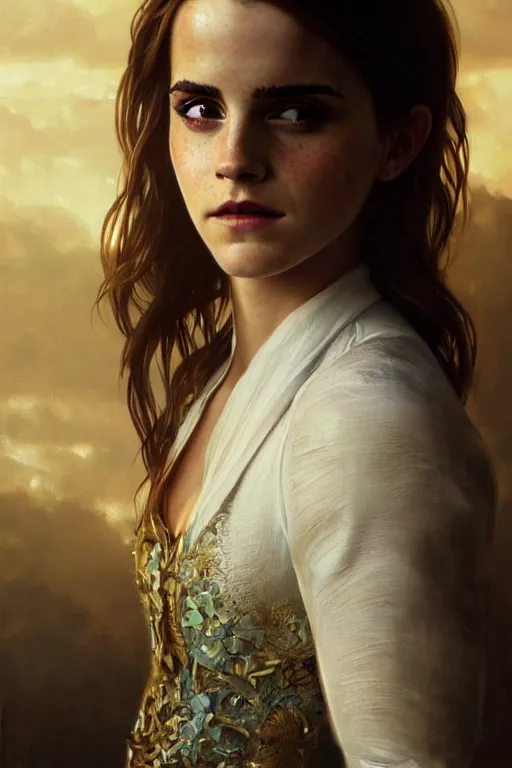 Prompt: sexy painting of emma watson, ultra realistic, sharp details, sensual, subsurface scattering, intricate details, warm lighting, beautiful features, highly detailed, photorealistic, octane render, 8 k, unreal engine, art by artgerm and greg rutkowski and alphonse mucha