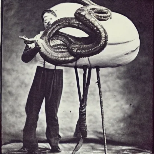 Image similar to giant octupus performing on a circus, 1 9 2 0, vintage photography, colored, realistic