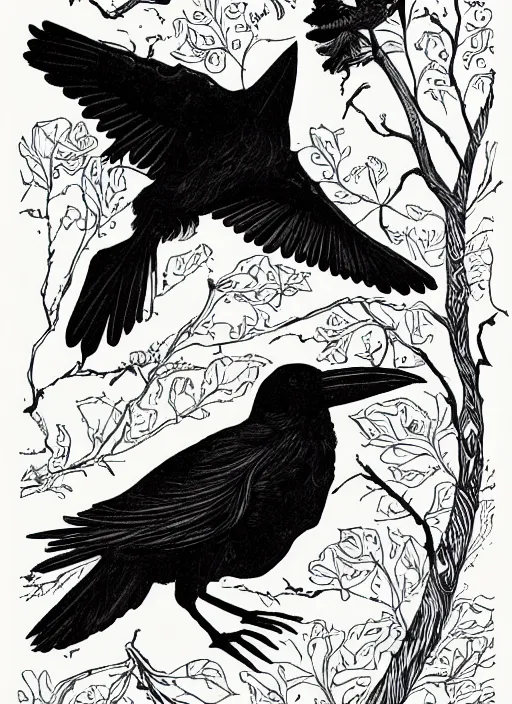 Image similar to raven bird cover art by joseph michael lisner, masterpiece ink illustration,