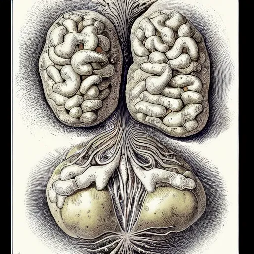 Image similar to potato anatomy by ernst haeckel, masterpiece, vivid, very detailed