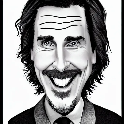 Image similar to caricature of christian bale, professional, silly