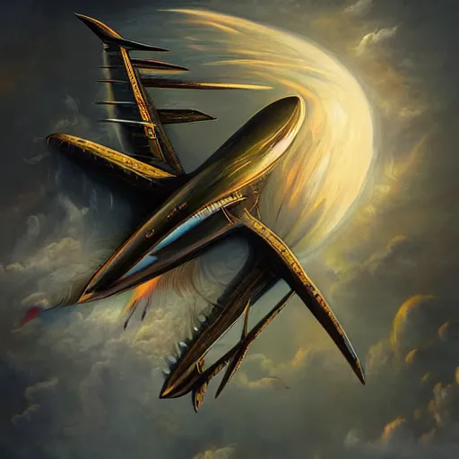 Prompt: fantasy art hyper realistic ai created interesting bizarre jet plane fantastic art award winning best ultra detailed magnificent