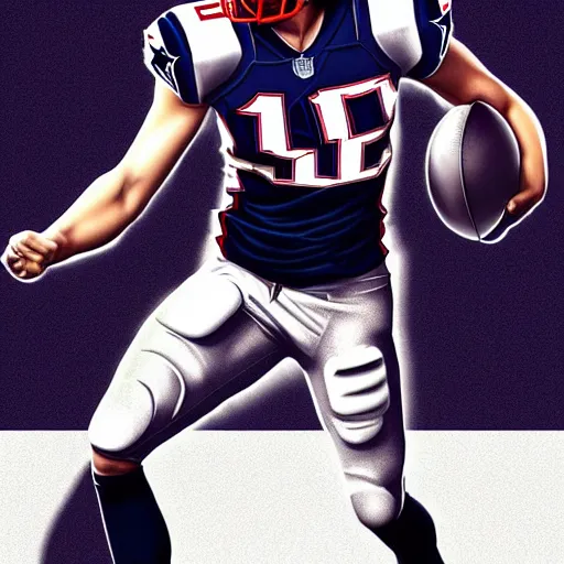 Image similar to emma watson in new england patriots football uniform fanart, digital art, trending on artstation