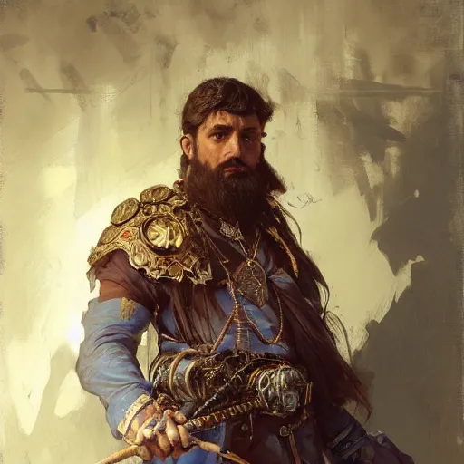 Image similar to highly detailed portrait of a handsome, wealthy kurdish merchant d & d. art by donato giancola, eugene delacroix, ruan jia, carl larsson, peter mohrbacher. trending on artstation, intricate details, energetic composition, fantasy, concept art, illustration, elegant art, global illuminaition