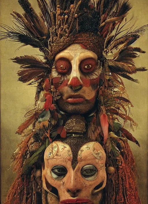 Prompt: a (((surreal))) painting of a shaman's face, by Giuseppe Arcimboldo, symbolist, soft colors, dramatic lighting, smooth, sharp focus, extremely detailed, Neoplacticism, aesthetically pleasing composition