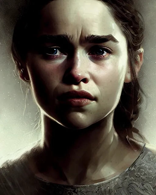 Image similar to emilia clarke teenage, character portrait, portrait, close up, concept art, intricate details, highly detailed by greg rutkowski, michael whelan and gustave dore