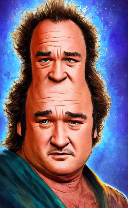 Image similar to jim belushi with wild hair and bright eyes. he's wearing a flowing bathrobe made of light, airy fabric and he has a mischievous look on his face, dynamic lighting, photorealistic fantasy concept art, trending on art station, stunning visuals, creative, cinematic, ultra detailed