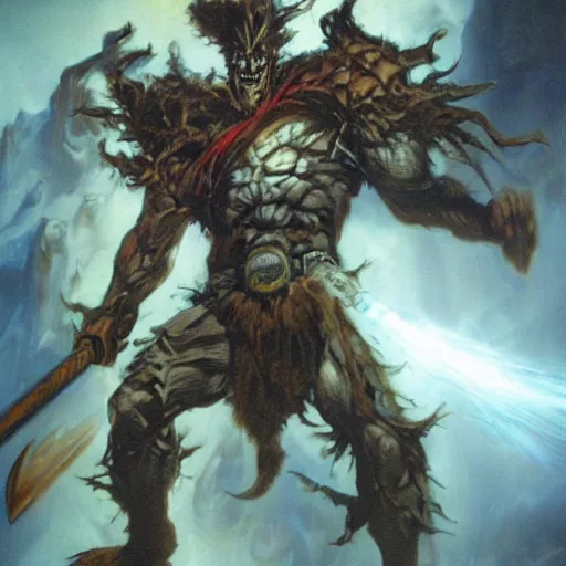 Prompt: an axe elemental, whirling energy made of axes, dramatic, cinematic, by simon bisley