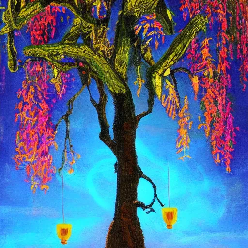 Image similar to money growing on trees detailed luminescent 4 k magical realism painting