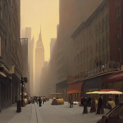 Prompt: a matte painting of nyc streets of soho in the summer, matte painting, dusk, fashion, by rozalski and peter ilsted, artstation