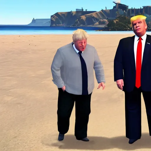 Image similar to boris johnson and trump on san andreas beach GTA V loading screen