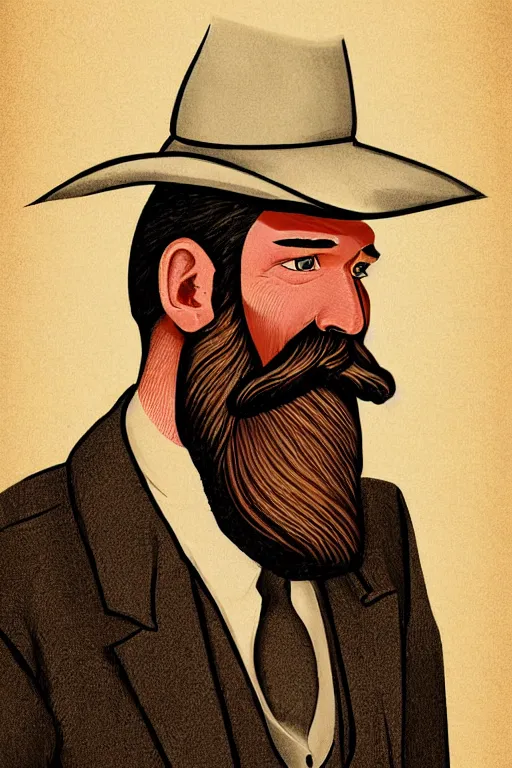 Image similar to an illustration of a portrait of a respectable dignified 1 9 3 0's era mennonite preacher with kind eyes and trimmed red beard and conservative haircut in the style of art - deco artwork art by kyle ferrin and loish!, digital art, highly detailed, intricate, sharp focus, trending on artstation hq, deviantart, 4 k uhd image